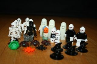Lego Halloween Minifig Lot Skeletons Ghost Costumes Spiders Witch Hats