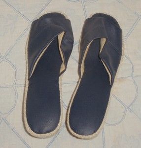Vtg Womens Dr Leonards Navy Blue Open Toe Wedge Heel Sandals Slippers