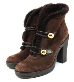 Coach Lenora Ankle Boots Booties Brown Suede Size 7 5M Gold Tone