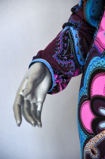 Leonard Vintage Vibrant Multi Color Silk Jersey Paisley Belted Dress L