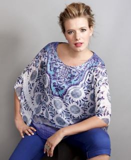 Style&co. Plus Size Batwing Sleeve Printed Embellished Top & Cuffed