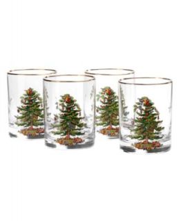 Spode Glassware, Set of 4 Christmas Tree Double Old Fashioned Glasses