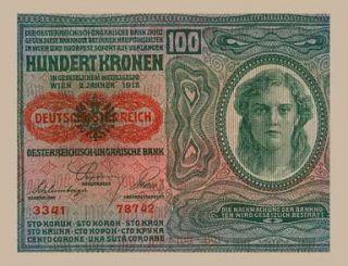 100 Kronen Banknote of Austria 1912 Young Woman AU