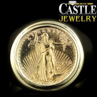 Mens 14k Yellow Gold Liberty Coin Ring Open Back 13 3G