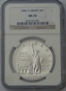 1986 P NGC MS70 Statue of Liberty Silver Dollar Coin