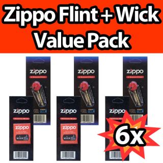 Zippo Lighter Wick Flint Genuine Value Pack 3X Wicks 3X Flint Set