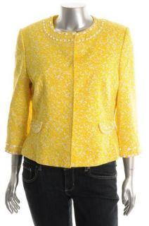Tahari New Leticia Yellow Embellished 3 4 Sleeve Snap Front Jacket 16