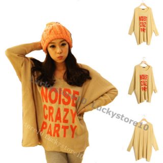 Casual Women Round Neck Batwing Letters Print Loose Knitwear Sweater