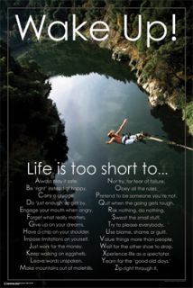 WAKE UP, LIFE IS TOO SHORT Inspirational Motivational Poster (Bungee
