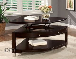 New Casual Pie Shaped Lift Top Walnut Wood Coffee Table
