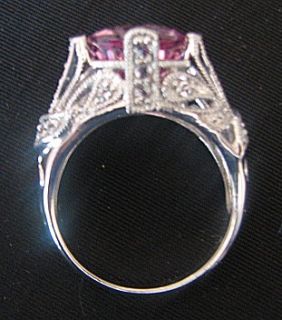 925 FP Filigree Ring w Large Pink Stone Sz 9 Gorgeous