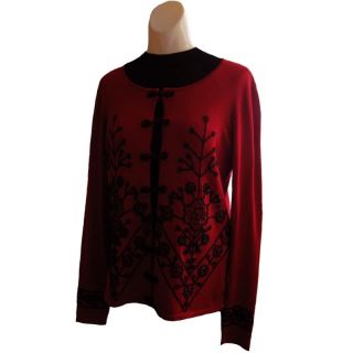 Lillie Rubin Beaded Evening Cardigan Sweater Red Black M