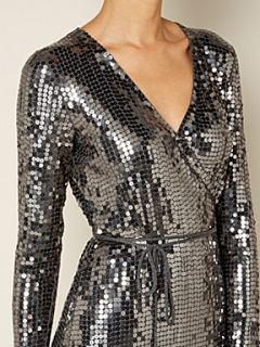 Michael Michael Kors Long sleeve sequin wrap dress Nearly Black   