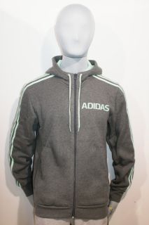 New Adidas Lin FZ Full Zip Hooded Jacket Hoody Sweatshirt Top Grey