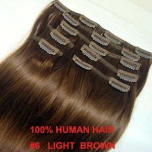 18inch 45cm Clip in Human Hair Extensions Light Brown 6
