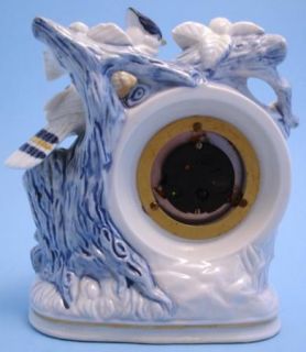 Linden Blue White Porcelain Mantel Clock Blue Jay Bird Flowers