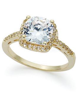 Brilliant 18k Gold Over Sterling Silver Ring, Cushion Cut Cubic