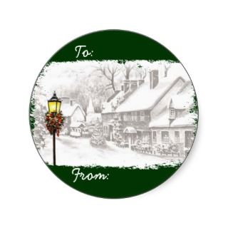 Vintage Christmas Town Gift Tag Stickers