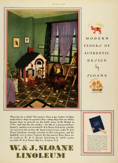 1929 Ad w J Sloane Linoleum Flooring Childrens Room Toys Clara Dudley