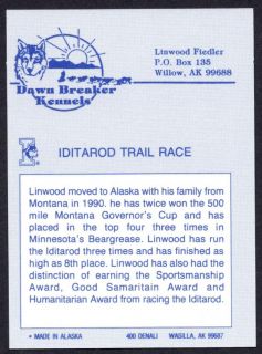 Iditarod 1991 Linwood Fiedler Dog Sled Race Alaska Signed Autograph