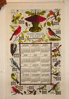 Kay Dee Linen Kitchen Calendar Tea Towels Song Birds Bridge Recipe