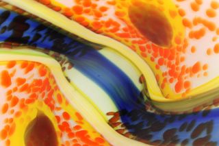 Holdman Studios Hand Blown Hot Glass Platter White Orange Blue Yellow