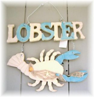 Lobster Wood Sign Nautical Beach Wall Decor Aqua Blue Wooden Seafood