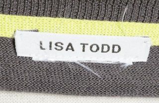 Lisa Todd Gray Lime Green Stripe Light Knit V Neck Sweater Sz S