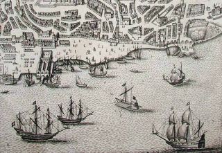 1642 Merian Braun Hogenberg Lisbon Town View Map
