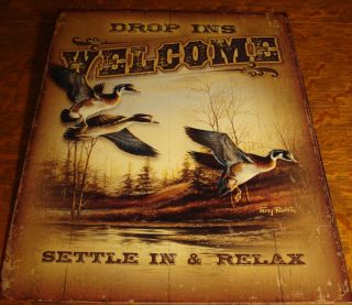 WELCOME Duck Hunter Lake Lodge Rustic Log Cabin Home Decor Sign NEW