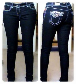 Sexy skinny jeans with white stitch and back pockets in rhinestone