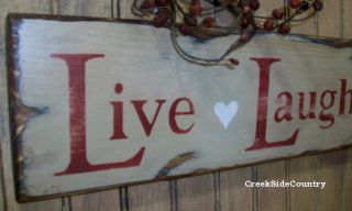 Primitive Valentines Wood Sign Live Laugh Love