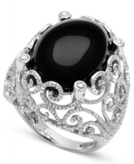 Genevieve & Grace Sterling Silver Ring, Gold Marcasite and Onyx (4 1/2