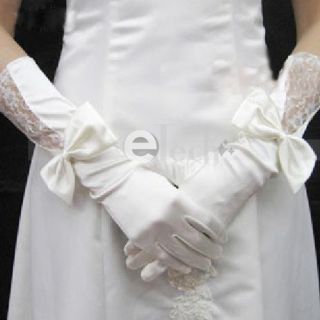 Beige Elegant Satin Bowknot Wedding Bridal Long Gloves