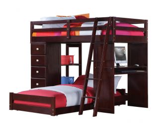 Stairway Loft Bunk Bed w Built in Computer Desk 4 Drawer Chest and