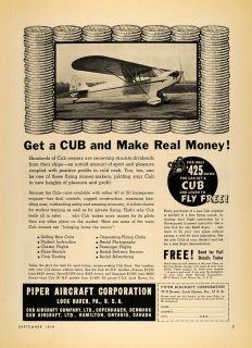 1938 Ad Piper Aircraft Lock Haven PA Cub Airplane Price   ORIGINAL