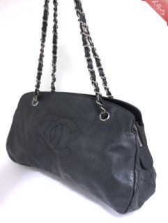 Chanel Logo Leather Chain Tote Soft Black w Dust Bag Authenticity Card