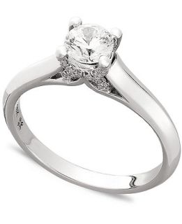 Diamond Ring, 18k White Gold Certified Diamond Solitaire Ring (1/2 ct