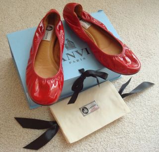 Lanvin Rouge Red Patent Leather Classic Ballet Flats 41 Italian in Box