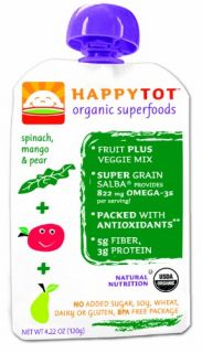 Happy Tot   Spinach, Mango and Pear, 4.22 Ounce Pouch (Pack of 16
