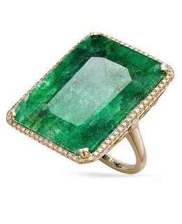 14k Gold Ring, Dyed Green Sapphire (22 1/2 ct. t.w) and Diamond (1/3