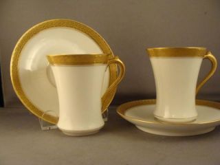 GDA Limoges Embossed Gold Band Chocolate Cups and Saucers 2