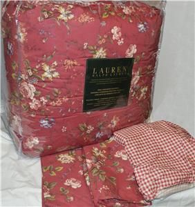 Ralph Lauren Longmeadow Red Floral Check Queen or King Comforter Set