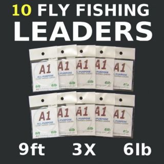 10 x 6lb Fly Fishing Leaders Ready for Rod Line Reel