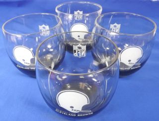 of 4 Vintage NFL Cleveland Browns Helmet Lowball Short Glasses