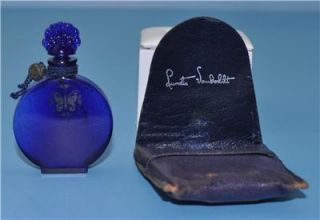 Lucretia Vanderbilt Cobalt Blue Perfume Bottle w/ Leather Case, Long