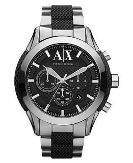 Armani Exchange Watch, Mens Chronograph Black Silicone Wrapped