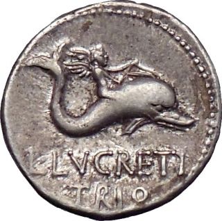 Roman Republic Silver Denarius L. Lucretius Trio 74BC Neptune Cupid