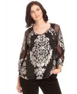 INC International Concepts Plus Size Top, Long Sleeve Exotic Print