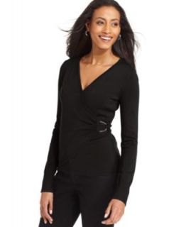 Charter Club Plus Size Sweater, Long Sleeve Buckle Wrap